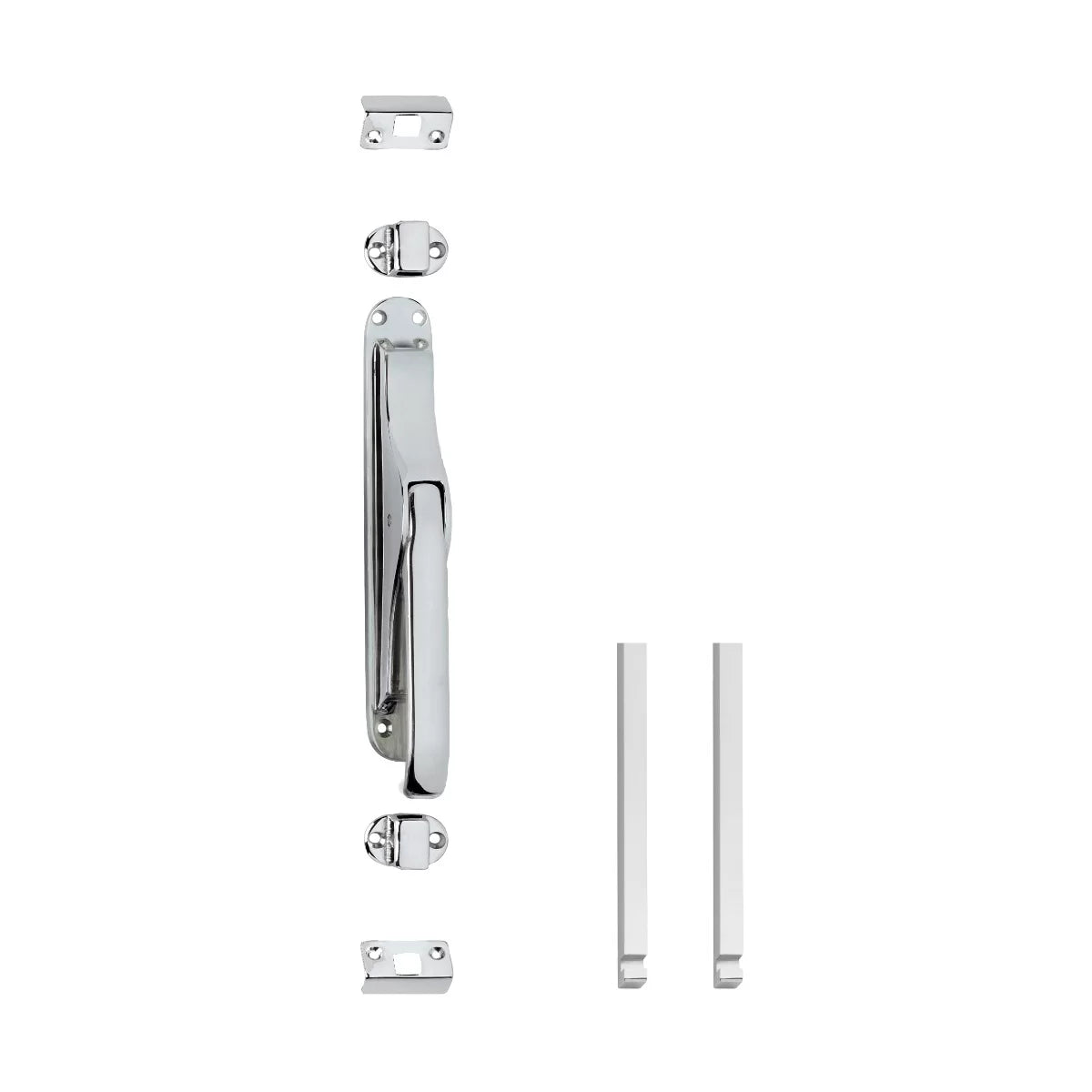 Chroom Pompespagnolet met Intersteel Pomp-espagnolet Ton Basic chroom-uitvoering plus klassieke pomp-espagnolet voor villa-deur met klassieke verticaal-pomp-bediening — 2 modellen voor klassieke landhuis-villa met klassiek-blink statement.