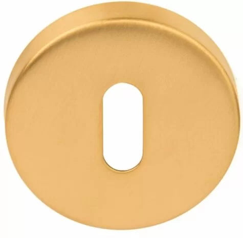 AXA Klik rond SL, Aprile Comfort Rond satiné, Premium mat en gepolijst, Formani BASIC LBN50 plus DRN53, GLN53, ZHN53, PBN50, EVBN52, STERK 1710 OVAL PRO en STILE 53x7mm DND messing getrommeld — goud sleutelrozet rond.