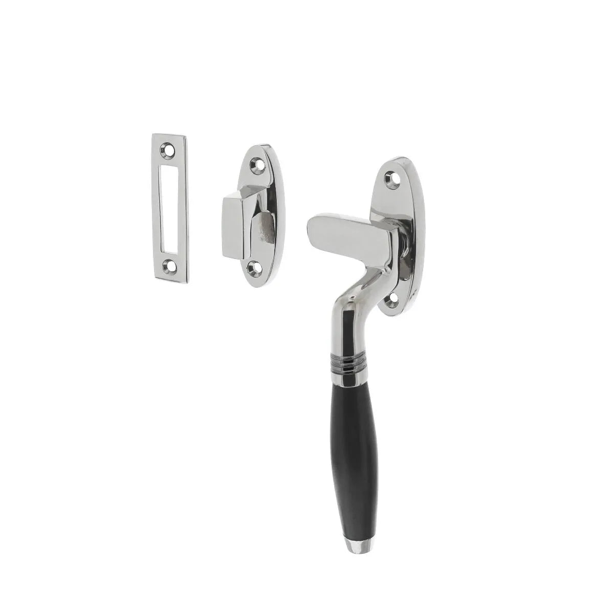 Chroom Raamsluiting met Intersteel raamboompje chroom, klassieke raamsluitings-uitvoeringen voor klassieke villa-raam en alternatieve chroom-raamsluiting-uitvoeringen — 8 modellen voor villa met klassiek-blink statement op enkel-glas of dubbel-glas raam.