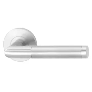 Hafi RVS geborsteld deurkruk op rond rozet AISI 304 als losse component voor achterdeur-renovatie
