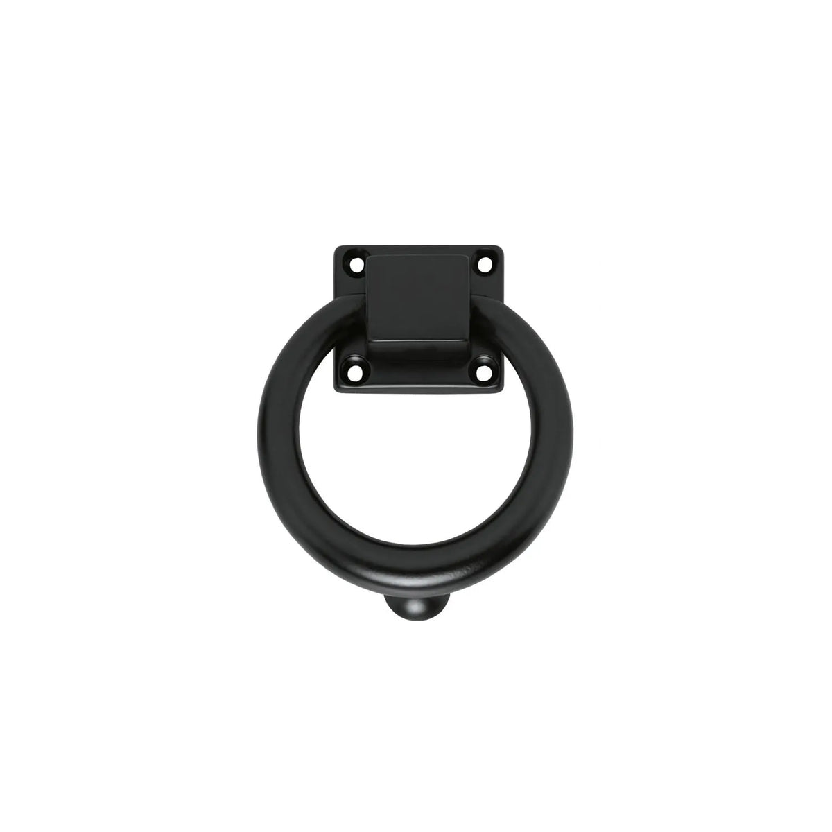 Intersteel Deurklopper rond 107mm mat zwart voor moderne minimalistische villa-voordeur — klassiek-decoratief klop-element met ring-vorm in matte zwart-finish voor mechanisch bezoek-aankondiging met strak-modern statement op klassieke voordeur.