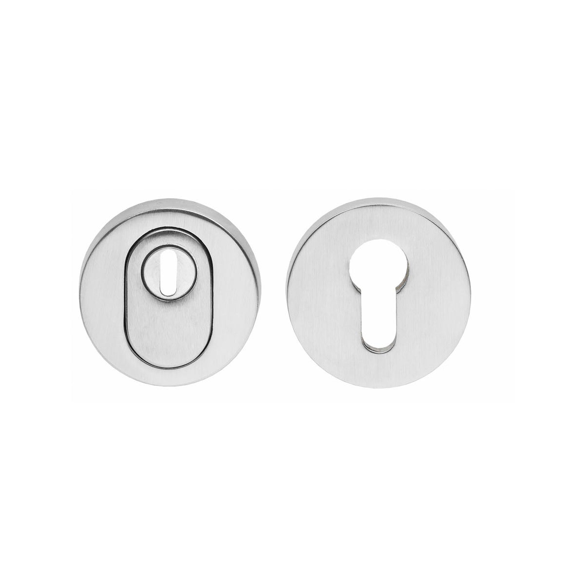 Intersteel Veiligheidsrozet SKG3 rond met kerntrekbeveiliging in chroom mat afwerking voor moderne voordeur met semi-mat statement.
