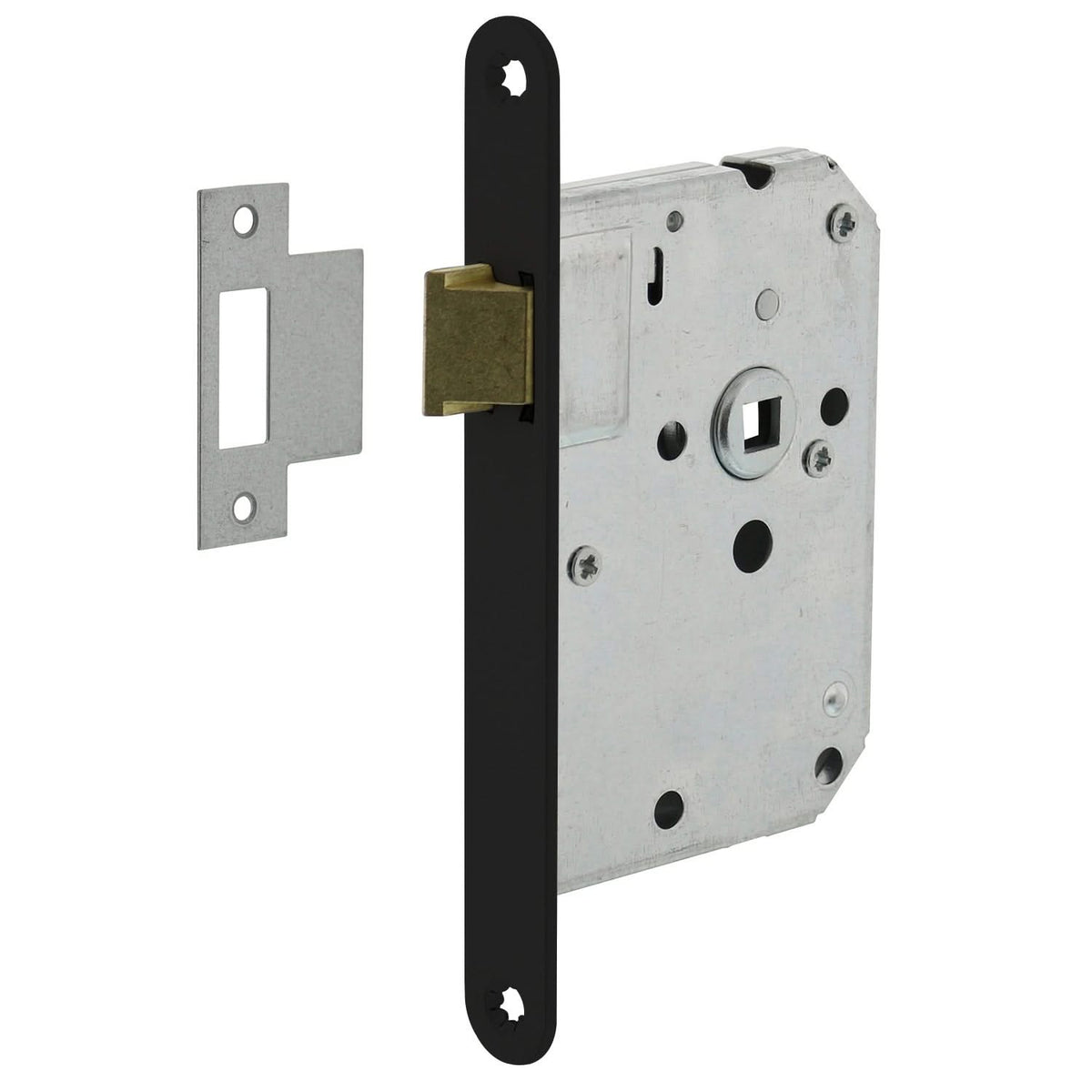 Intersteel Woningbouw loopslot zwart — insteekslot voor binnendeur in mat-zwarte uitvoering, voorplaat 235x24mm, krukstift 8mm vierkant, voor moderne binnendeur in industrieel-loft interieur en strakke nieuwbouw.