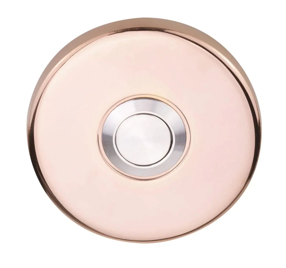 Formani BASICS LB50 Deurbel rond PVD gepolijst koper — koperen beldrukker voor voordeur met indrukknop, warm rood-bruin met PVD-coating voor 15 jaar UV-stabiel, voor klassieke villa en moderne villa met koper-gevel.
