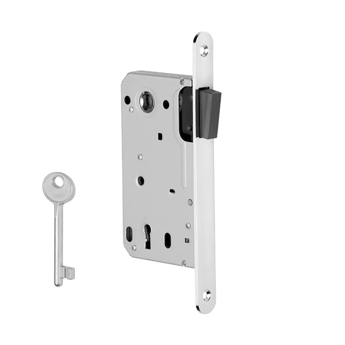 Aprile Woningbouw Magneetslot 2867/2868/2869 gepolijst nikkel — insteekslot voor binnendeur met magneet-mechanisme voor fluisterstil sluiten, klassieke nikkel-finish voor jaren-30 villa, monumentaal herenhuis en authentieke renovatie.