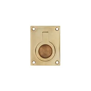 Intersteel luikring 41x31, 50x39 en 65x49 mm messing gelakt — verzonken ring met wegklapbare greep voor zolderluik, kelderdeur en kruipruimte in spiegelend gelakt messing voor 5-10 jaar stabiele warm-goud uitstraling.