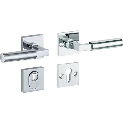 Chroom Set Achterdeurbeslag met Intersteel Achterdeurbeslag chroom kruk/kruk plus Wallebroek en SKG-gecertificeerde uitvoeringen — 33 modellen voor klassiek-blink villa-achterdeur met kruk aan beide kanten chroom-finish.