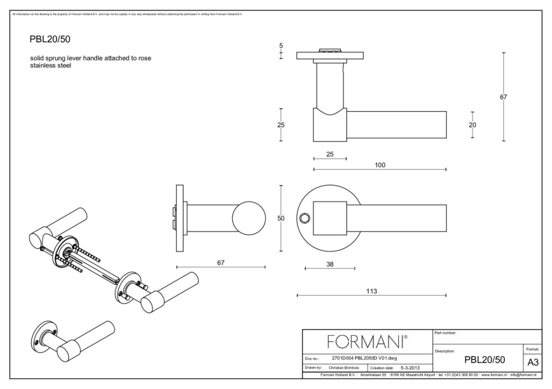 Formani PBL20/50 deurkruk pvd licht brons – detail