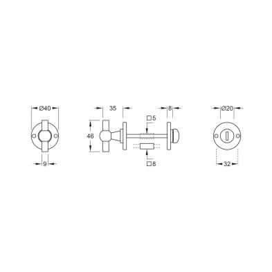 Artitec Chemin de Fer 40mm toiletrozet messing antiek detail