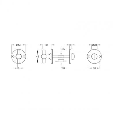 Artitec Chemin de Fer 50mm toiletrozet messing antiek detail