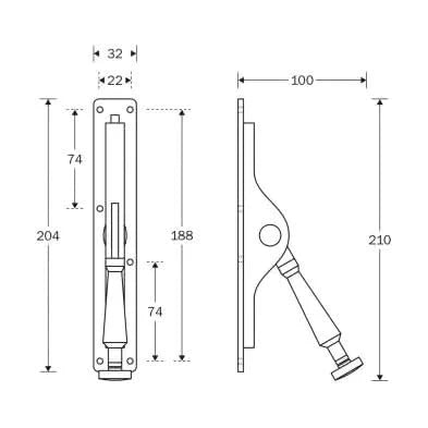 Artitec Mi Satori pompespagnolet Cambridge zwart - detail messing knop