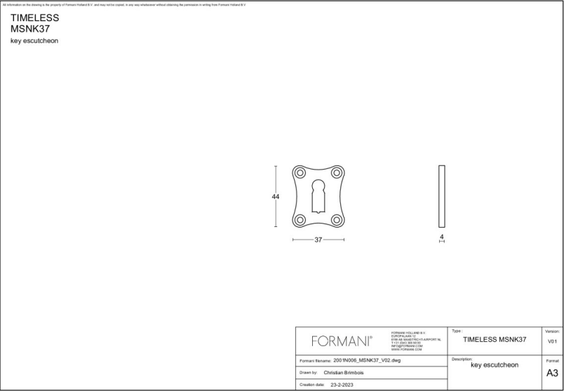 Formani sleutelplaatje MSNK37 glans nikkel detail