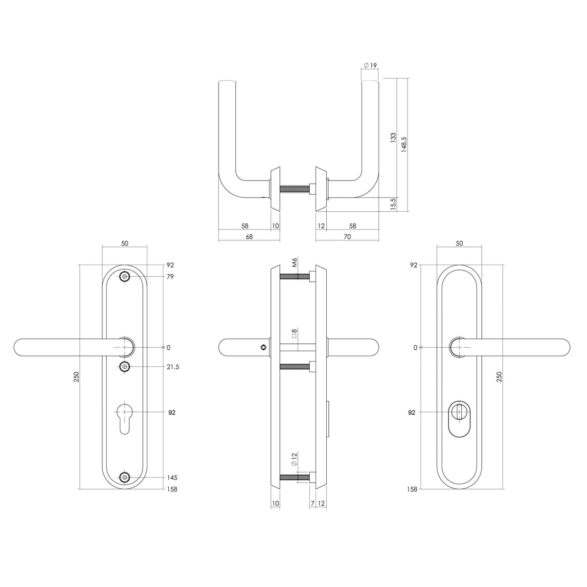 Intersteel Luzern veiligheidsbeslag ovaal kruk/kruk PVD messing getrommeld detail