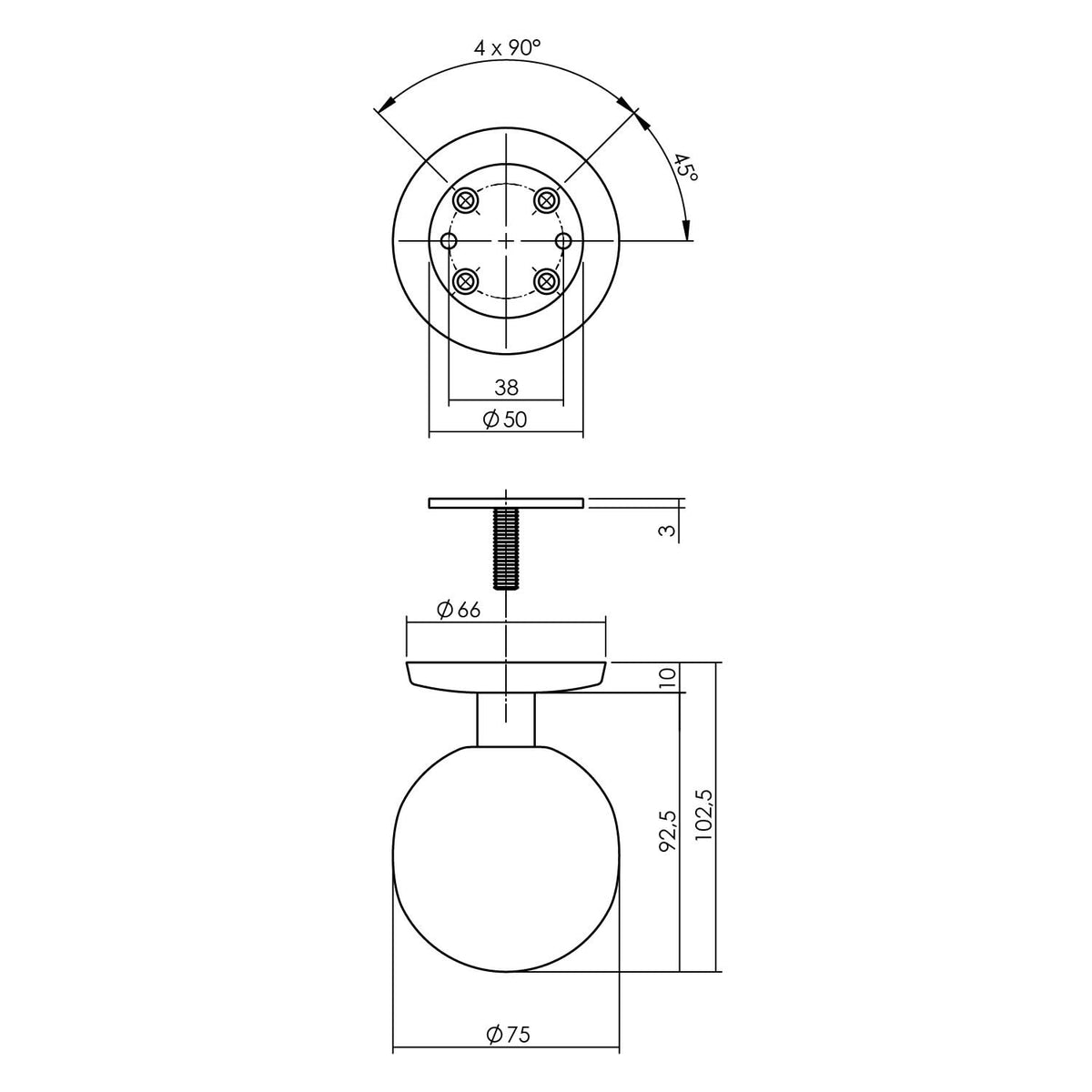 Intersteel voordeurknop bol messing getrommeld – detailweergave