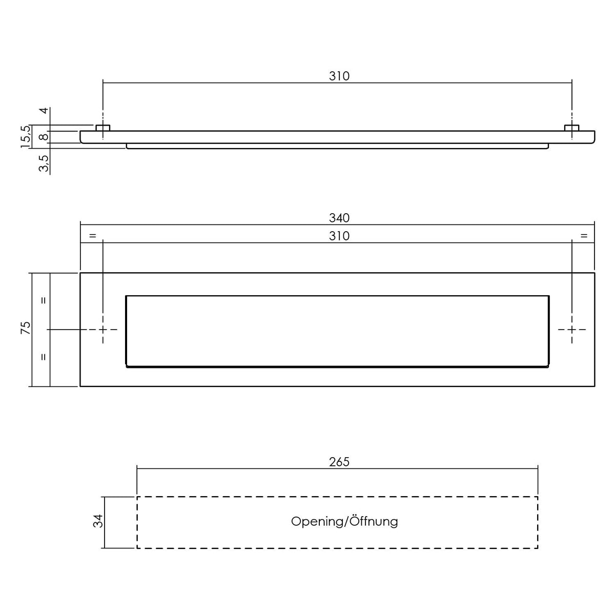 Intersteel brievenbus messing getrommeld – detail klep