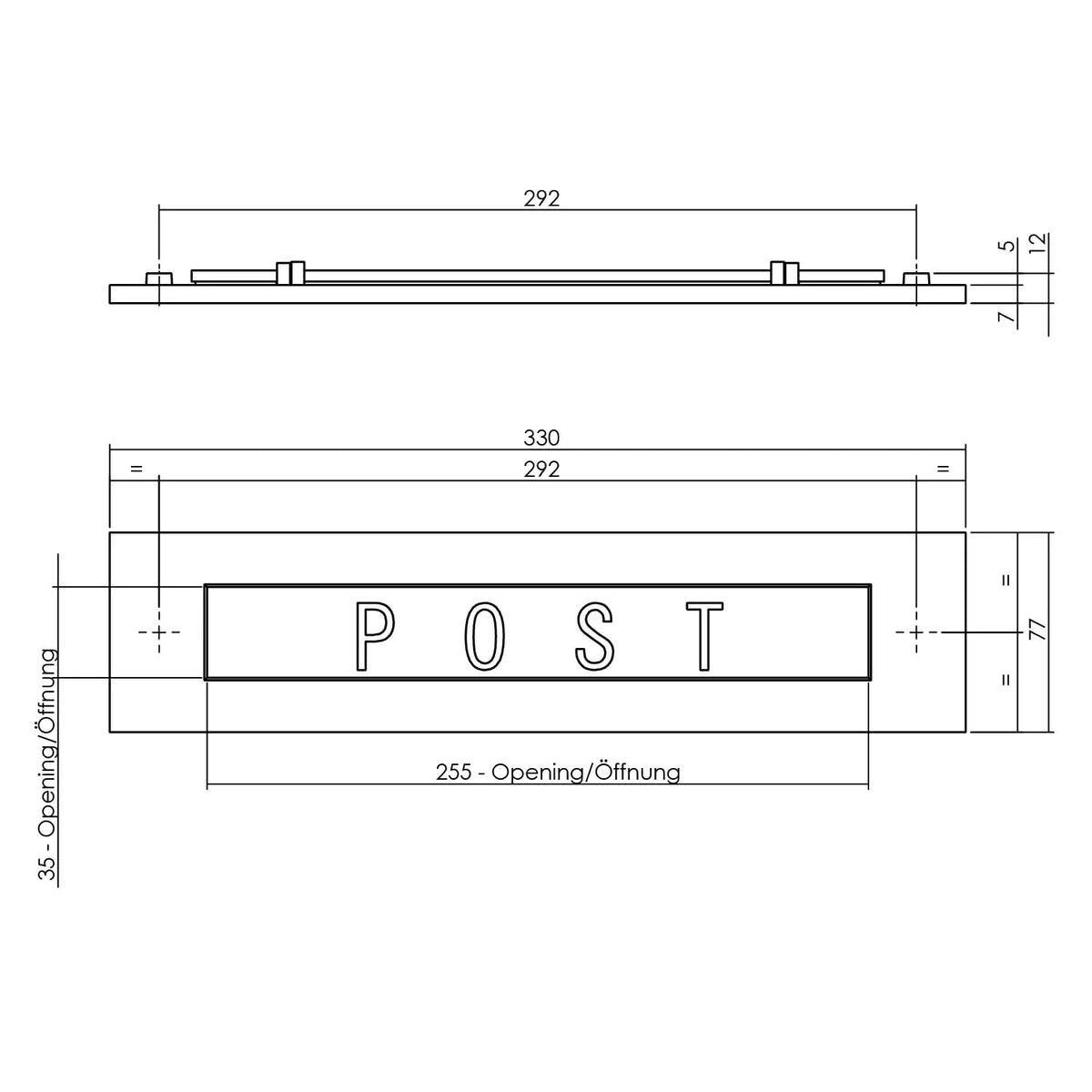 Intersteel brievenbus rechthoekig messing getrommeld detail