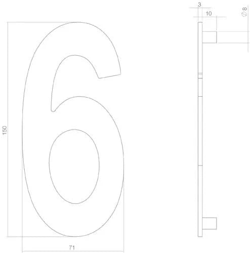 Intersteel huisnummer 6 messing getrommeld detailfoto