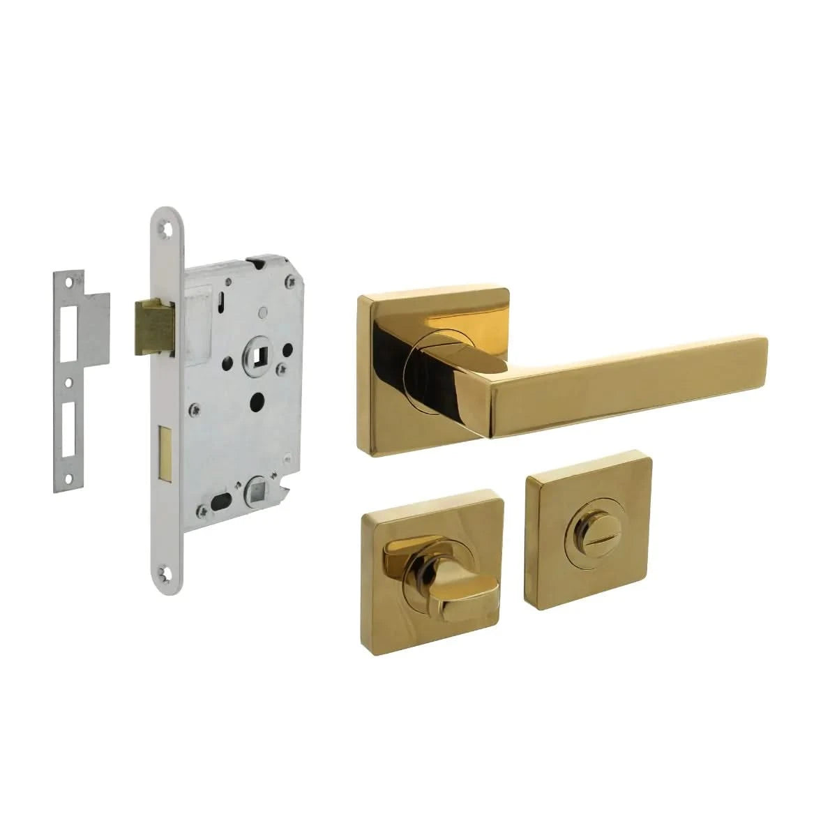 Intersteel deurbeslagset toiletslot messing (goud) met deurkruk Hera – vooraanzicht