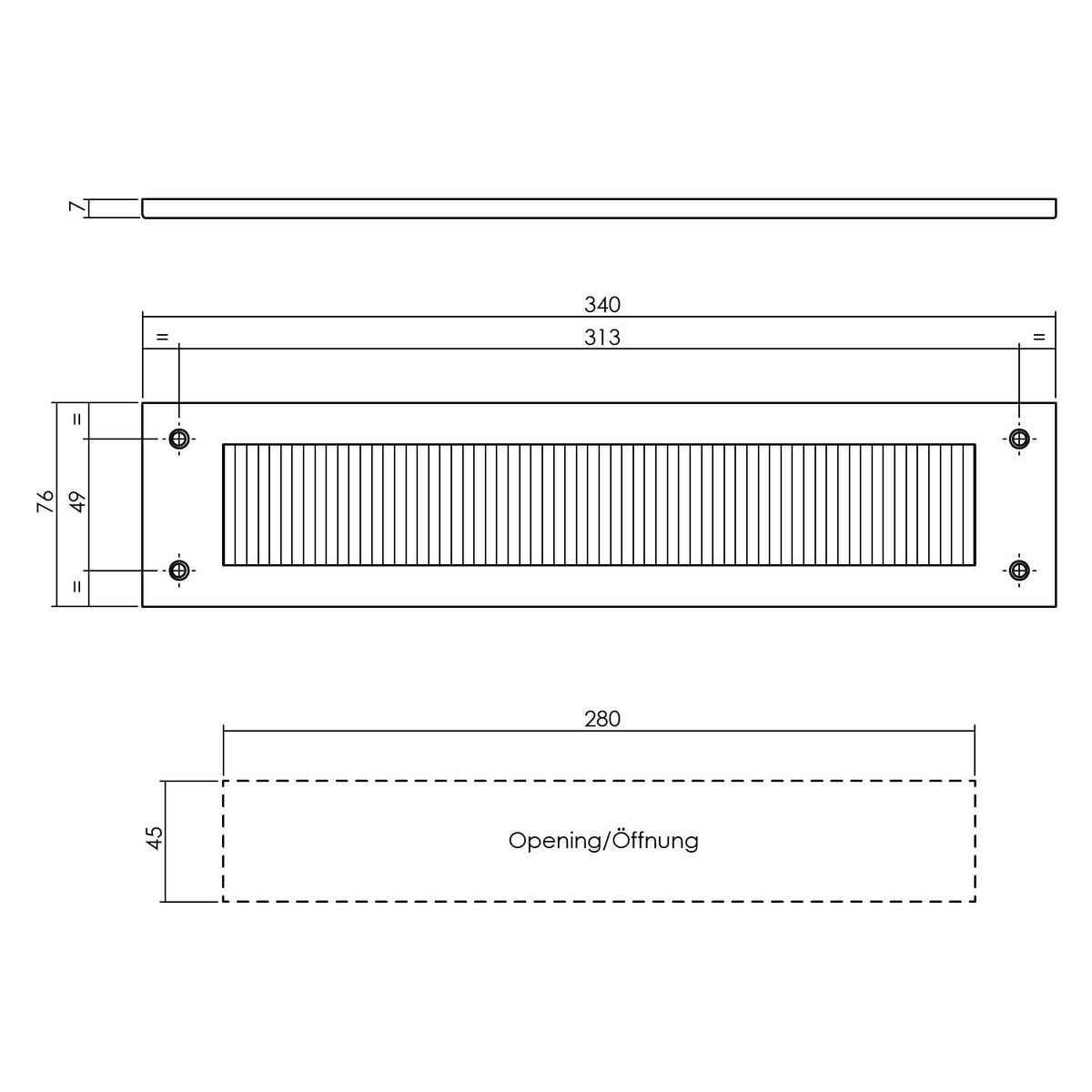 Intersteel tochtwering 340x76 mm rechthoek PVD messingkleur - detail