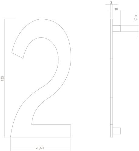 Intersteel huisnummer 2 messingkleur – detail achterzijde