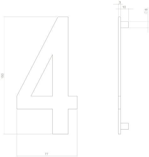 Intersteel huisnummer 4 150mm PVD messingkleur detail achterzijde