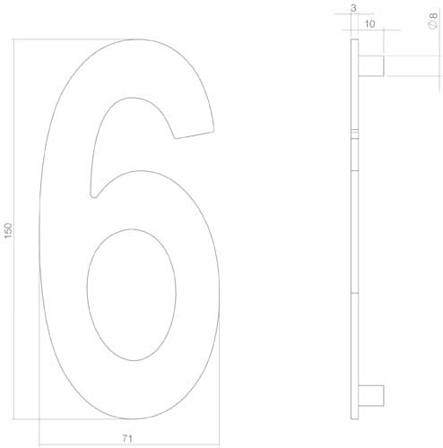 Intersteel huisnummer 6 150mm PVD messingkleur - detailfoto