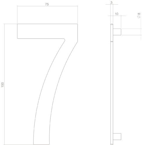 Intersteel huisnummer 7 150 mm PVD Messingkleur – detailfoto