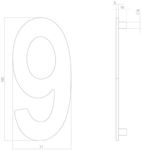 Intersteel huisnummer 9 150 mm PVD messingkleur - detail