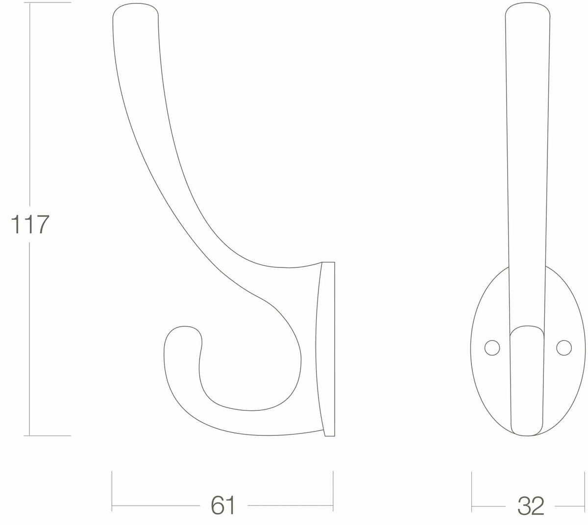Intersteel Kapstokhaak Ovaal Messing Gelakt detailfoto