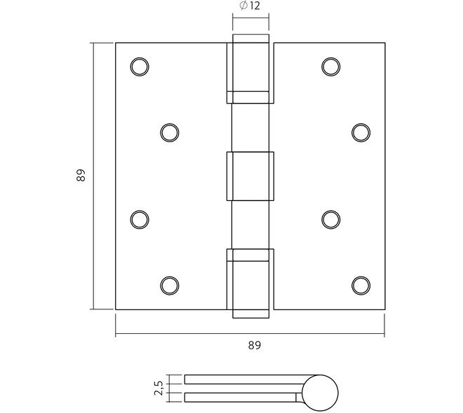 Intersteel kogellagerscharnier 89x89 mm met rechte hoek - inclusief schroeven