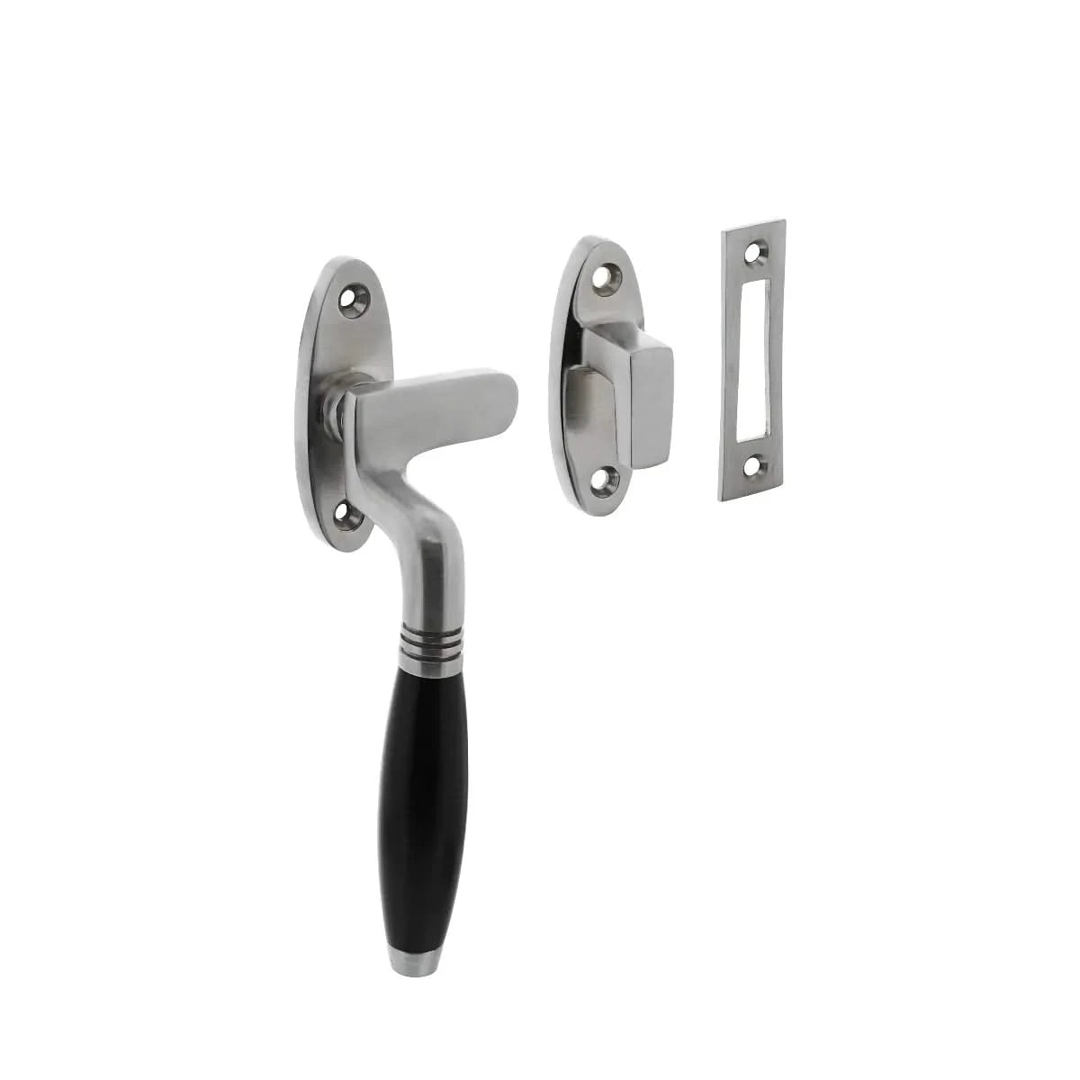 Intersteel raamsluiting Ton links chroom mat ebbenhout vooraanzicht