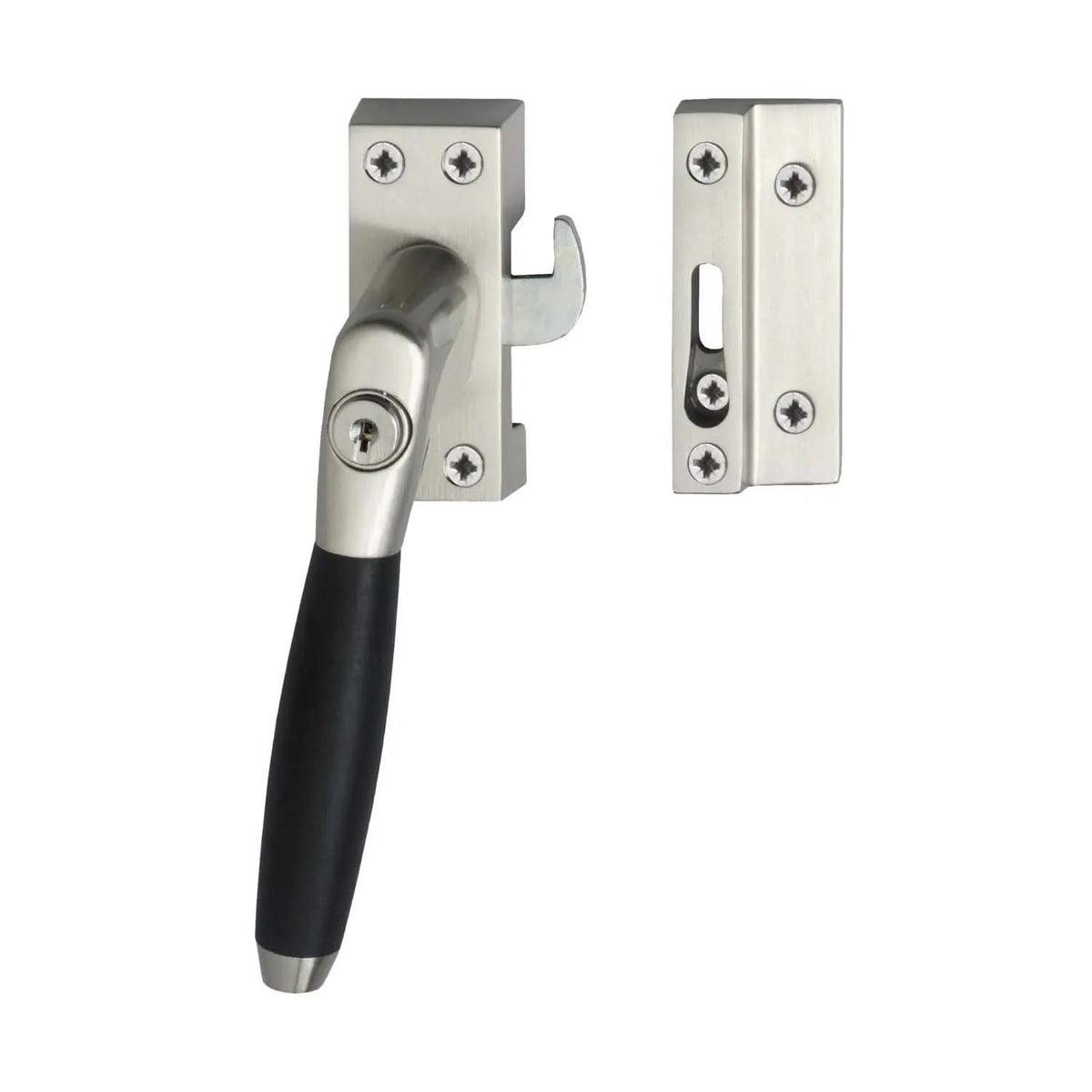 Intersteel raamsluiting Ton 400 afsluitbaar SKG links nikkel mat/ebbenhout vooraanzicht