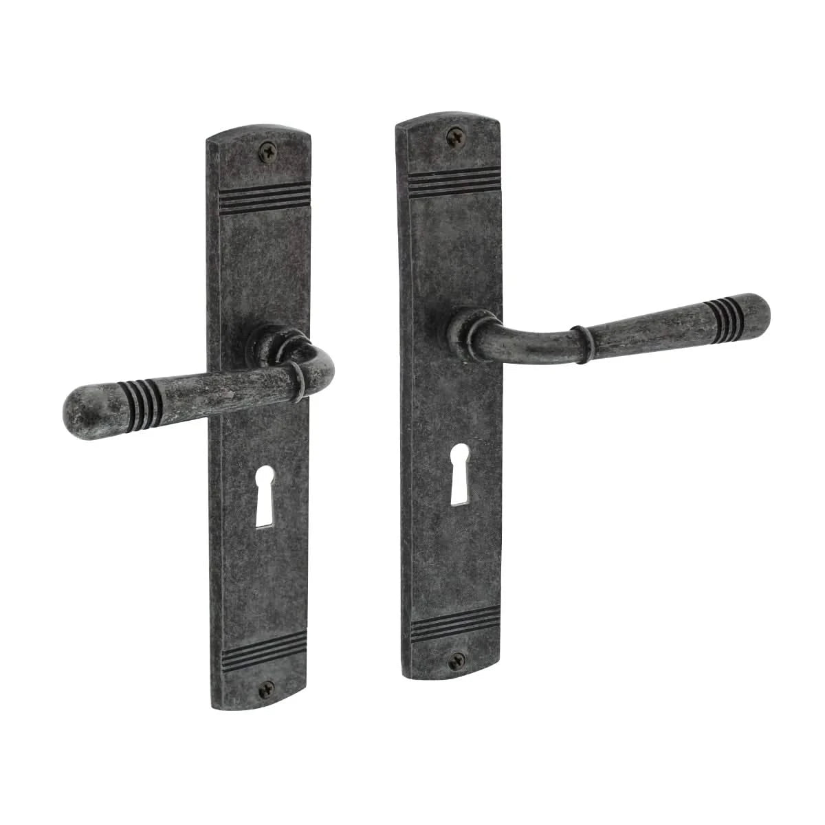 Intersteel deurkruk Helena op schild met sleutelgat 56 mm oud grijs vooraanzicht