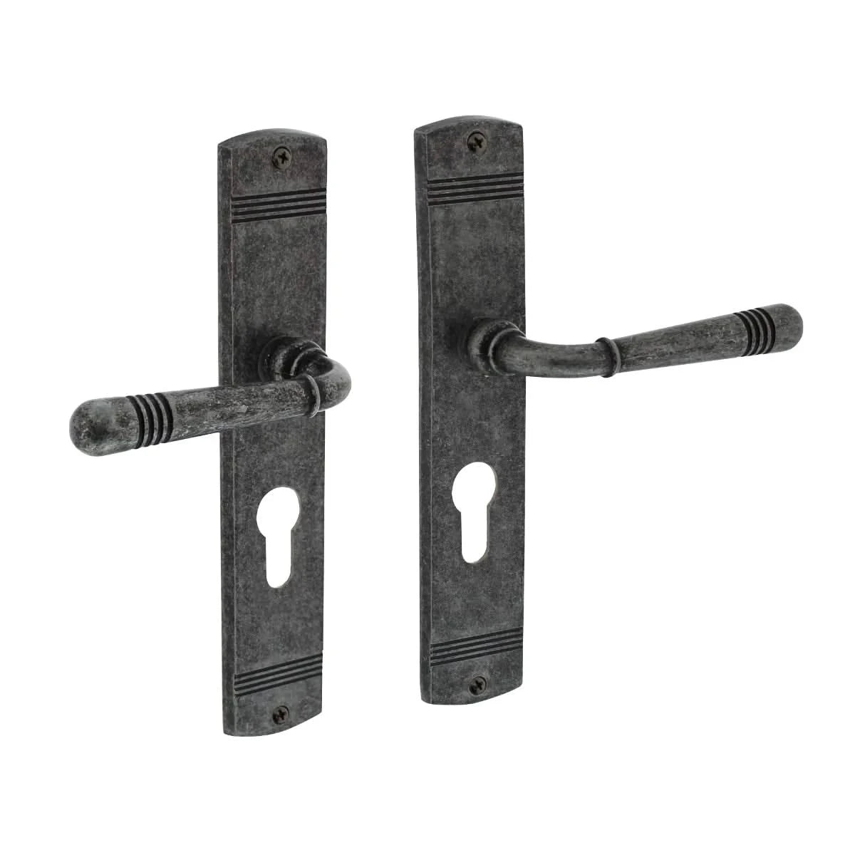 Intersteel deurkruk Helena op schild met profielcilindergat 55 mm oud grijs vooraanzicht