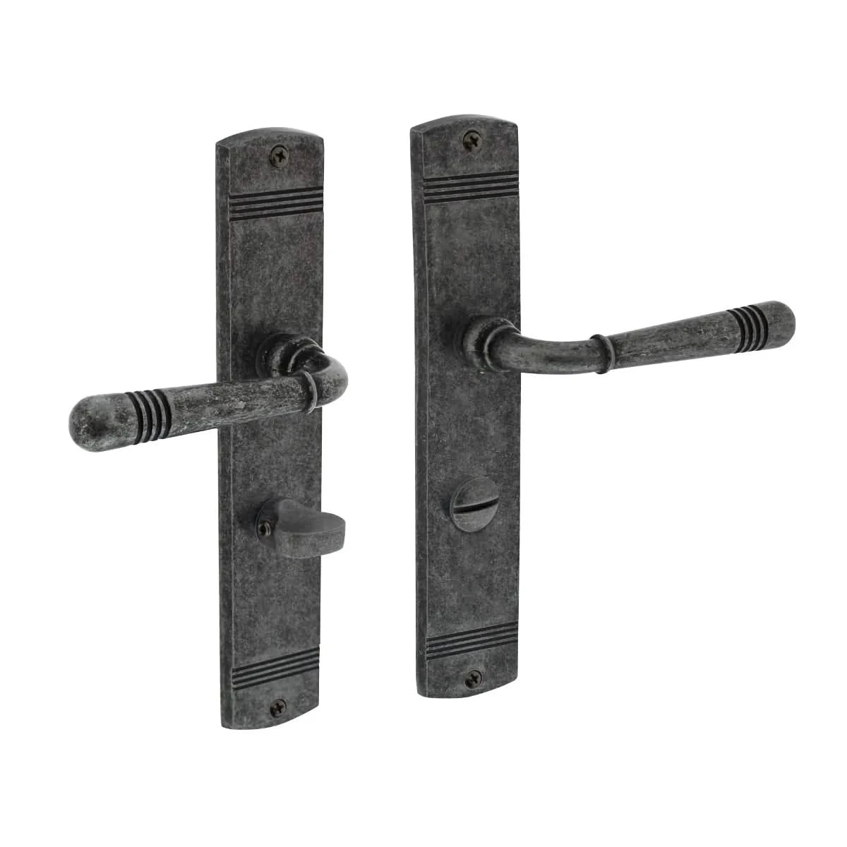 Intersteel deurkruk Helena op schild met WC-sluiting oud grijs vooraanzicht