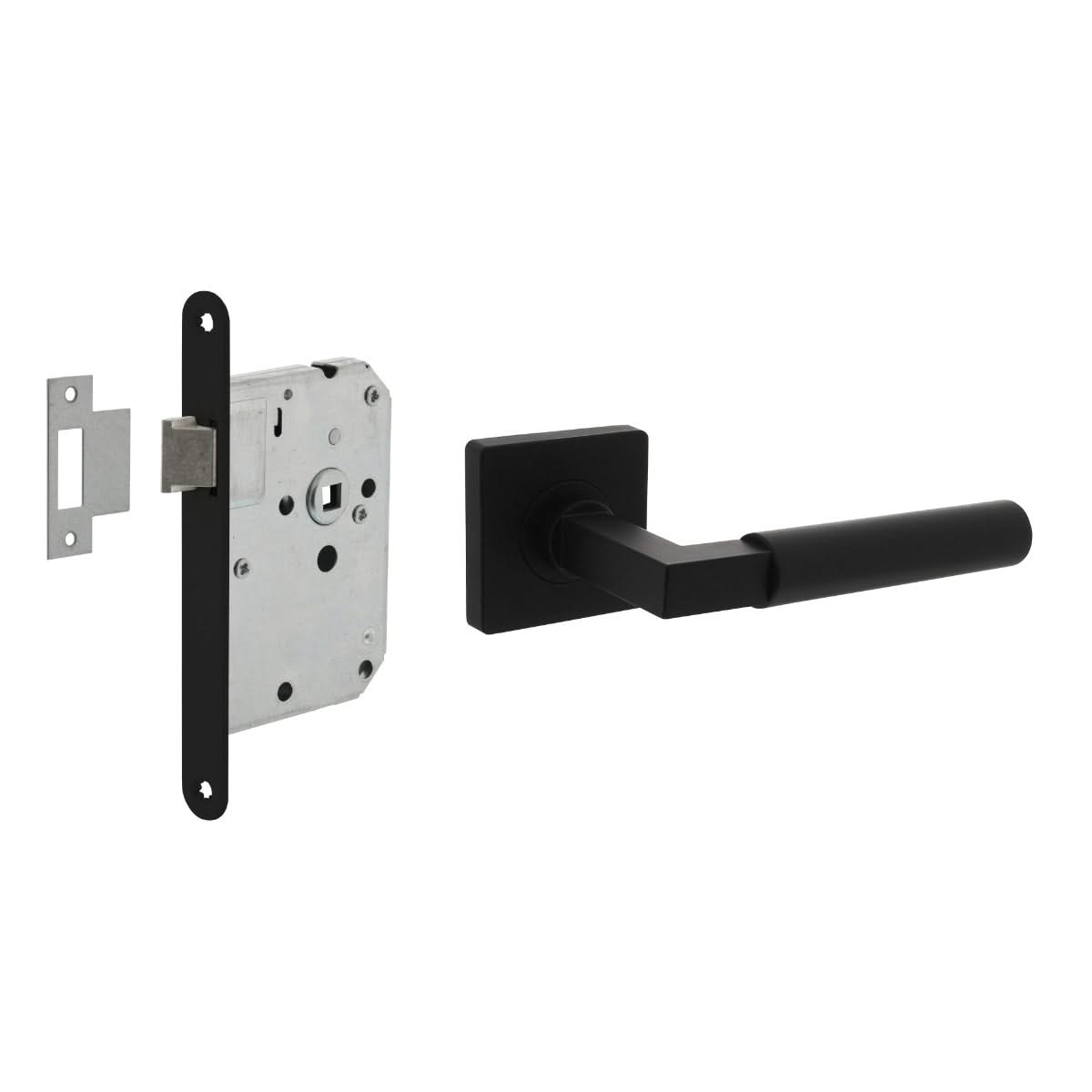 Intersteel deurbeslagset loopslot zwart met deurkruk Bau-stil – vooraanzicht