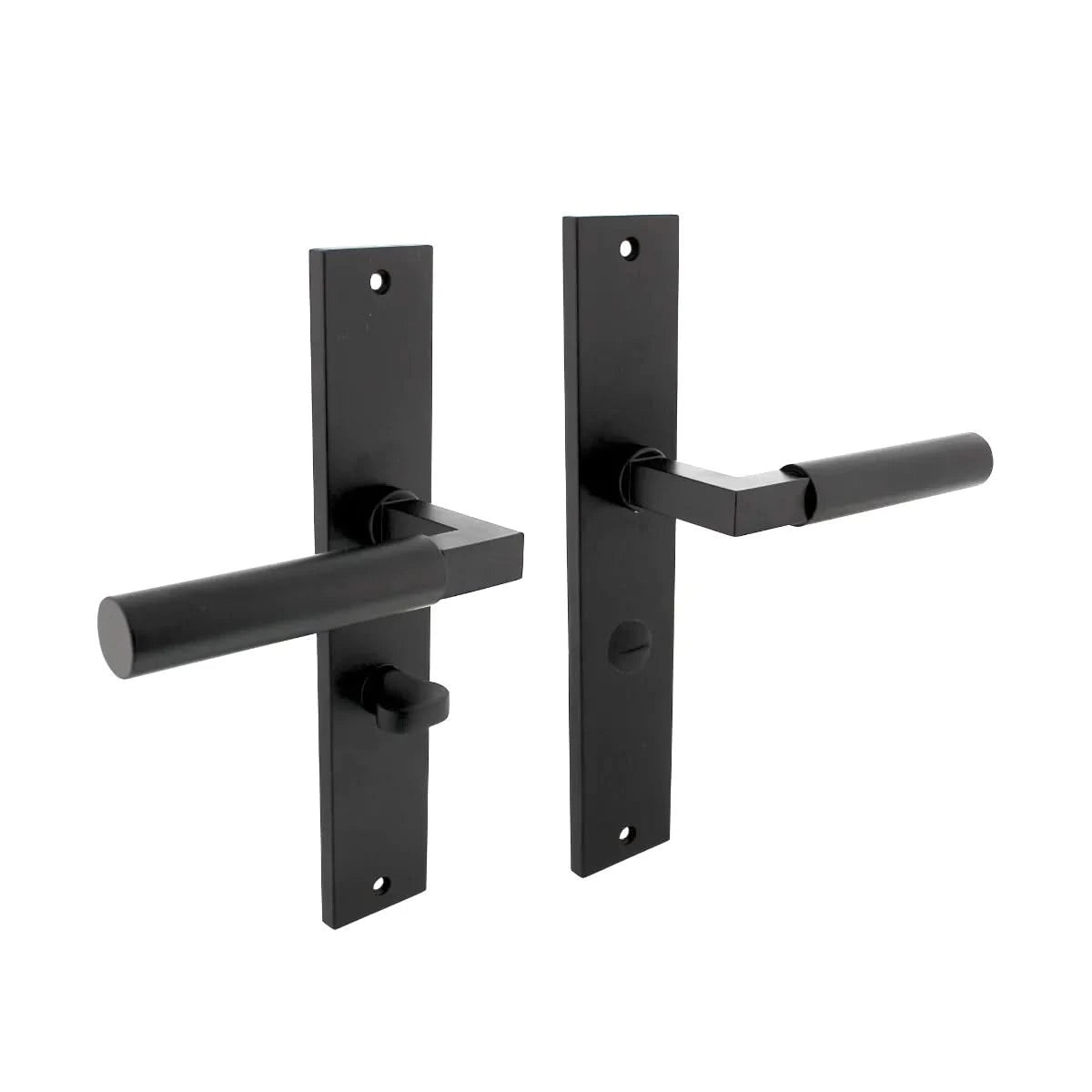 Intersteel deurkruk Bau-Stil op schild 245 x 45 mm WC mat zwart – vooraanzicht