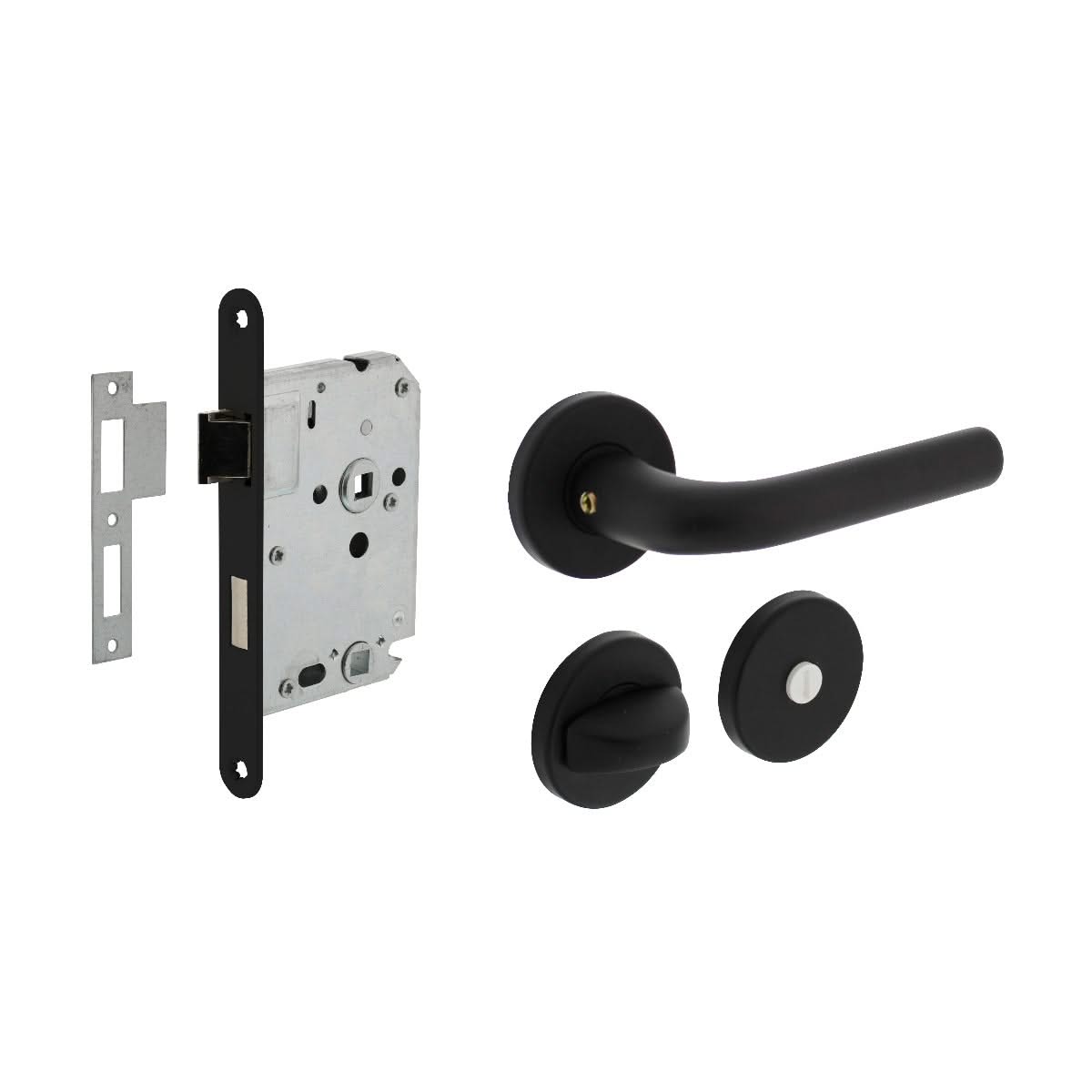 Intersteel Deurbeslag set wc slot met deurkruk Eucla met rozet zwart vooraanzicht