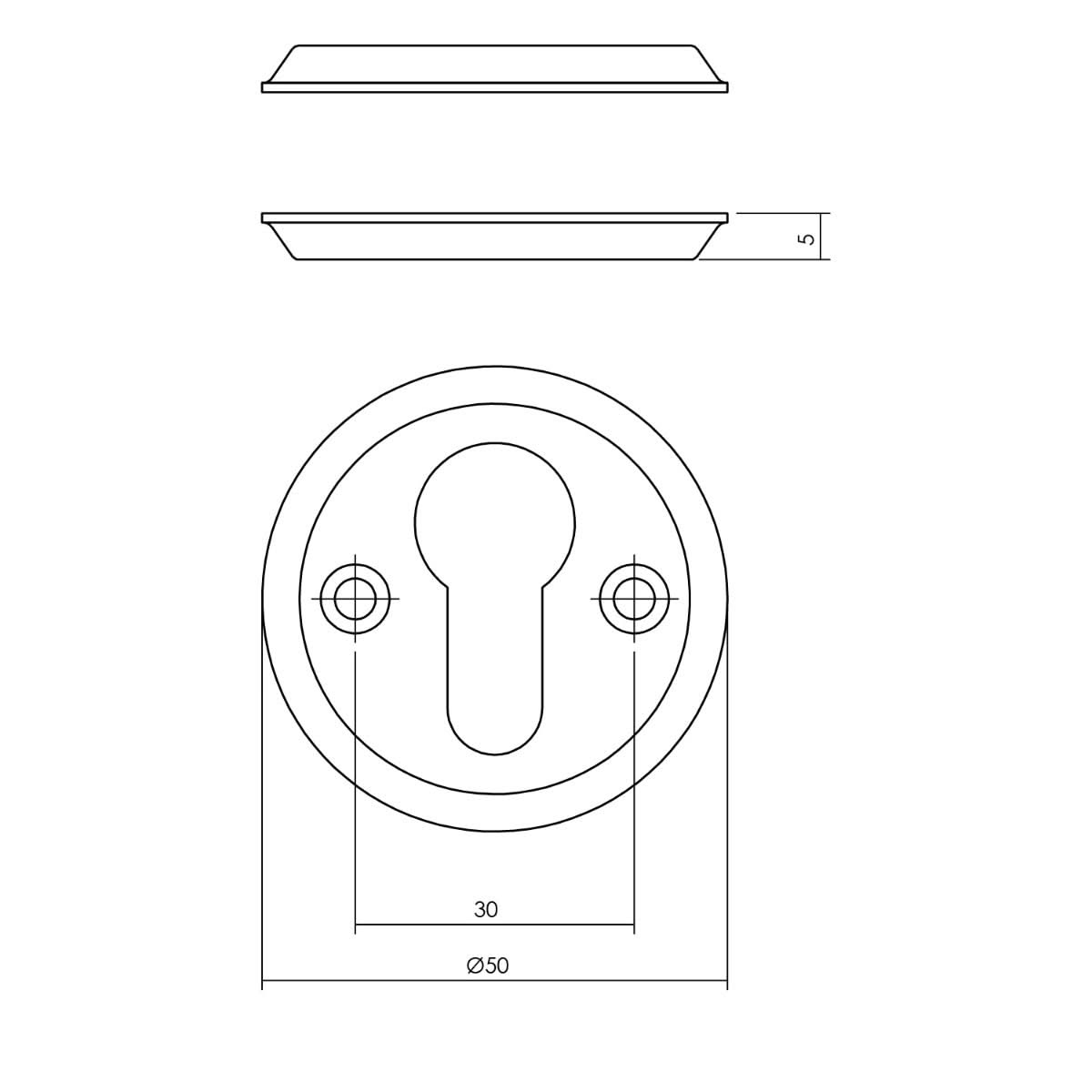 Intersteel rozet profielcilinder 50x7 mm mat zwart – detail