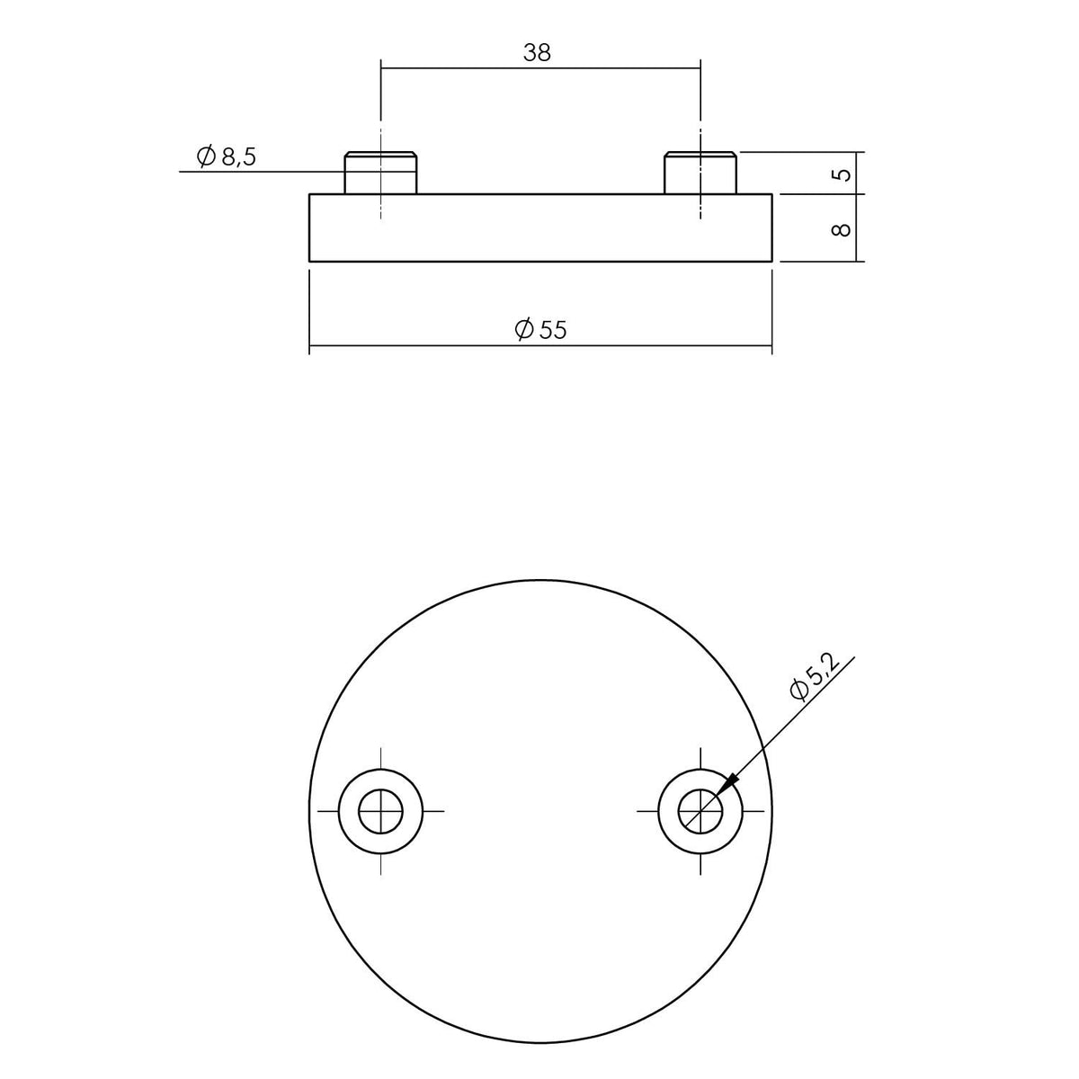 Intersteel afdekrozet 55x8mm PVD zwart - detailfoto