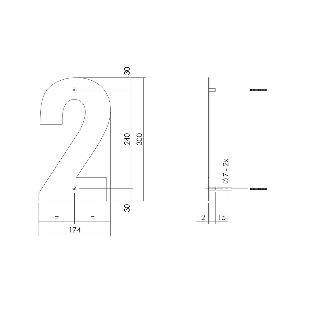 Intersteel huisnummer 2 XL mat zwart - detail