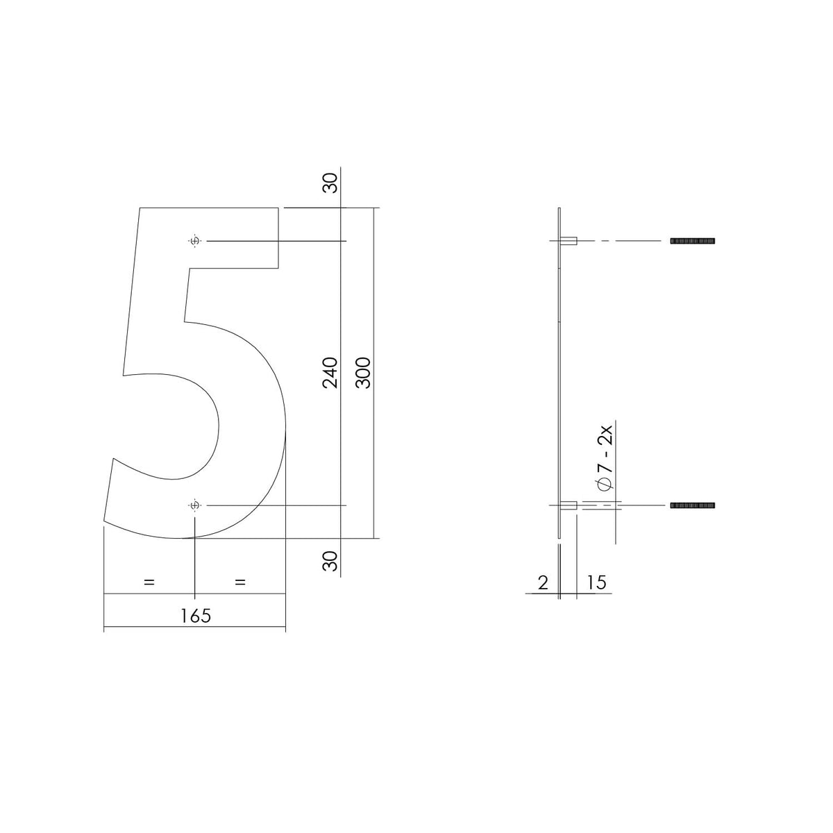 Intersteel huisnummer 5 XL mat zwart - detail