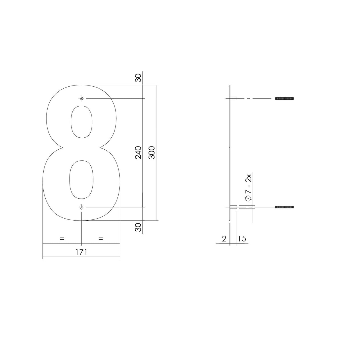 Intersteel huisnummer 8 XL mat zwart - detail