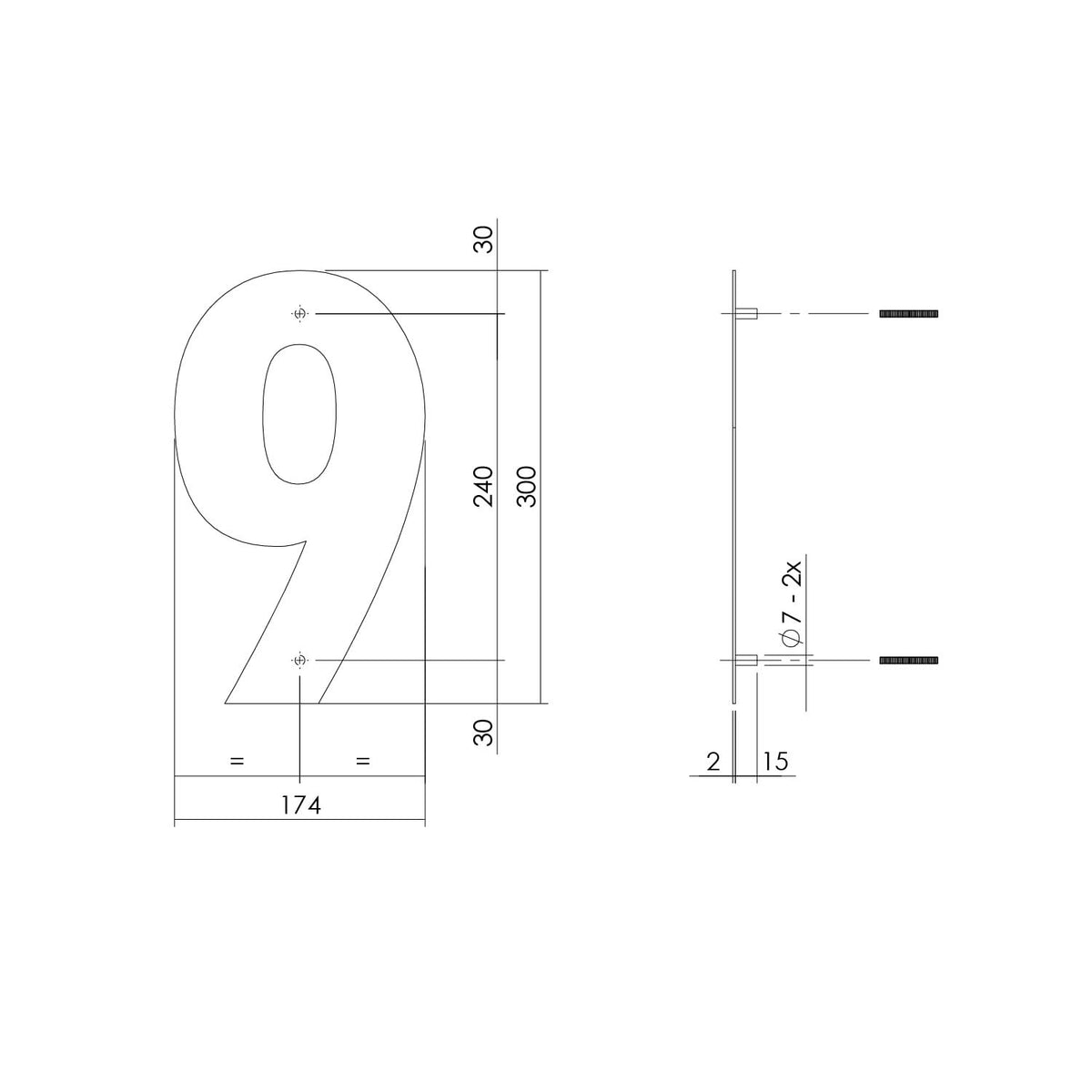 Intersteel huisnummer 9 XL mat zwart - detail