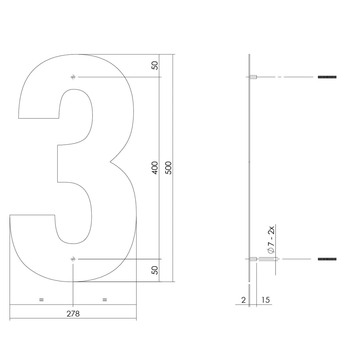 Intersteel huisnummer 3 XXL mat zwart - detail