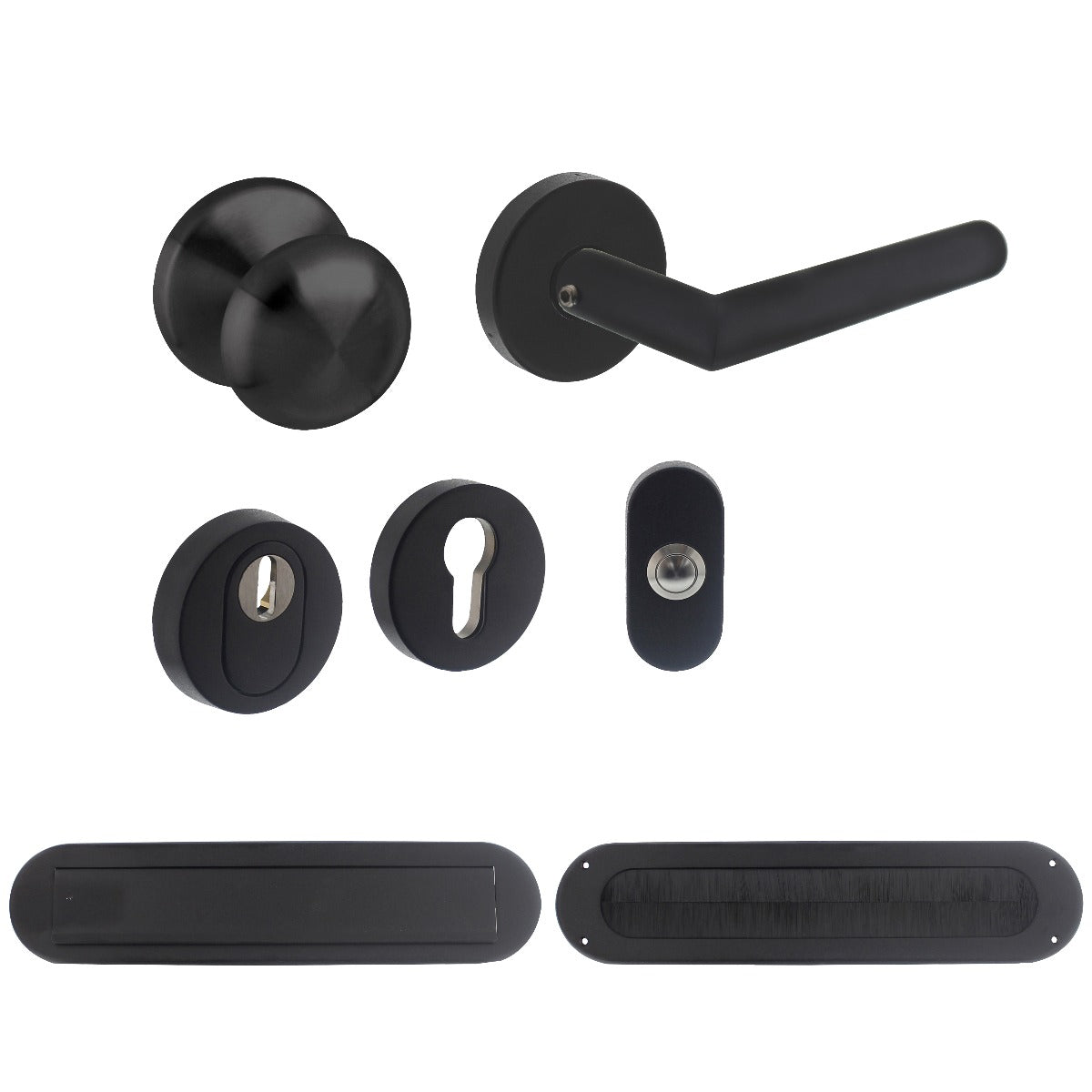 Intersteel voordeurbeslag set Jura rond RVS zwart vooraanzicht