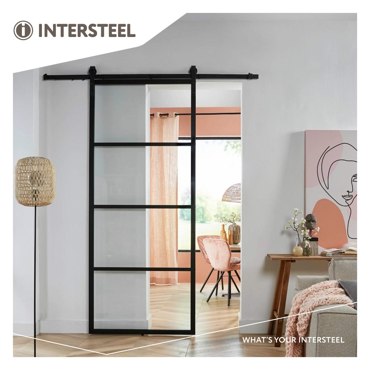 Intersteel DIY-schuifdeur Cubo zwart transparant glas - detail