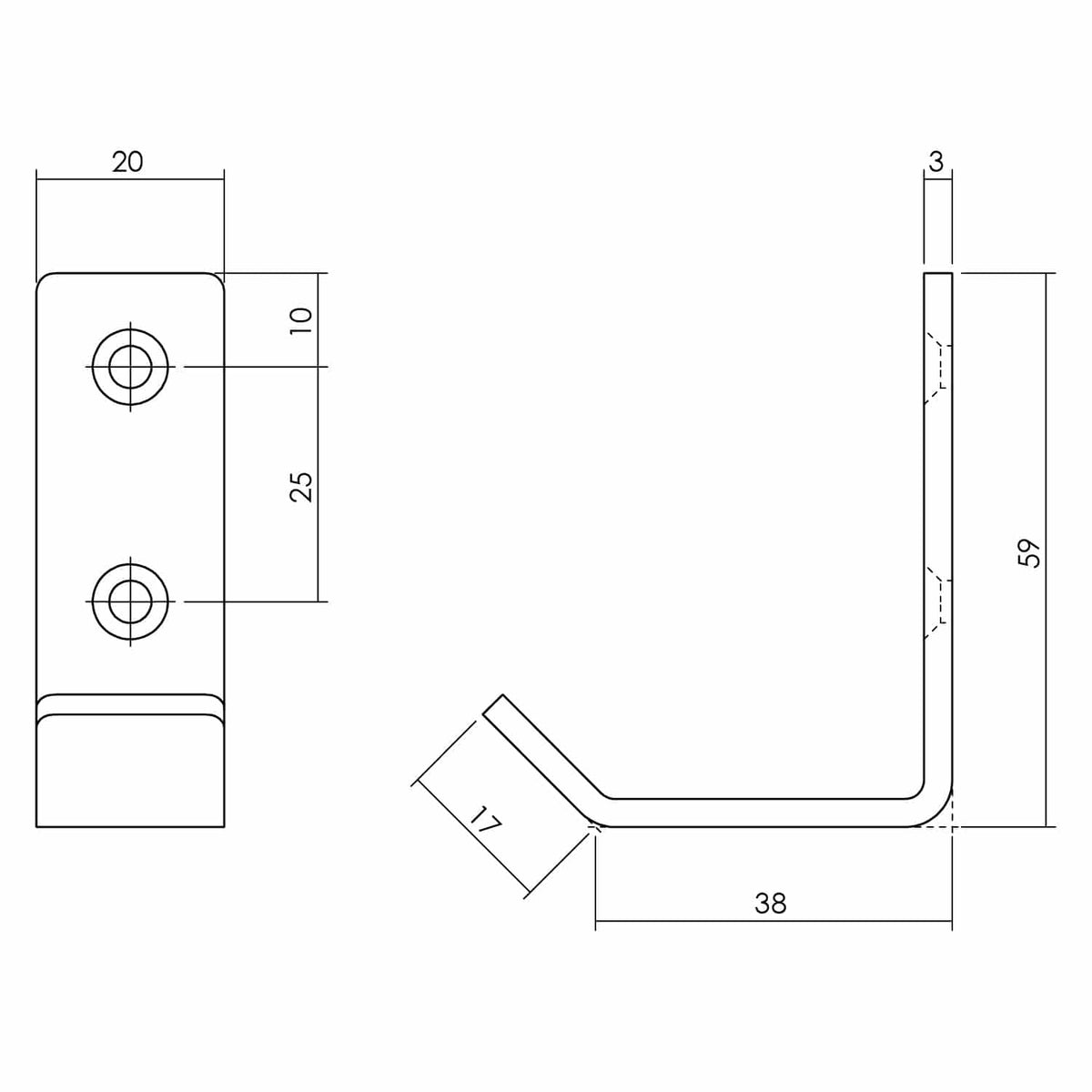 Intersteel jashaak gebogen 20x60 mm zwart detail