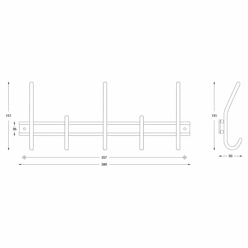 Intersteel kapstok 5 haken 378x155 mm zwart detail