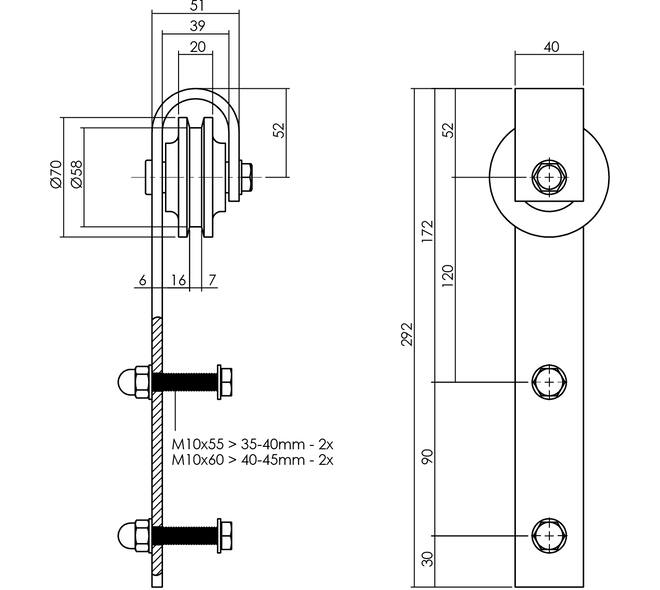 Intersteel sluitvertrager softcloser schuifdeur antiek – detail van de mechaniek